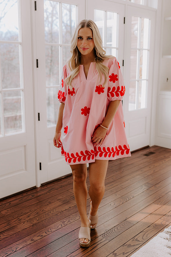 Ultimate Brunch Babe Floral Embroidered Mini Dress - Pink