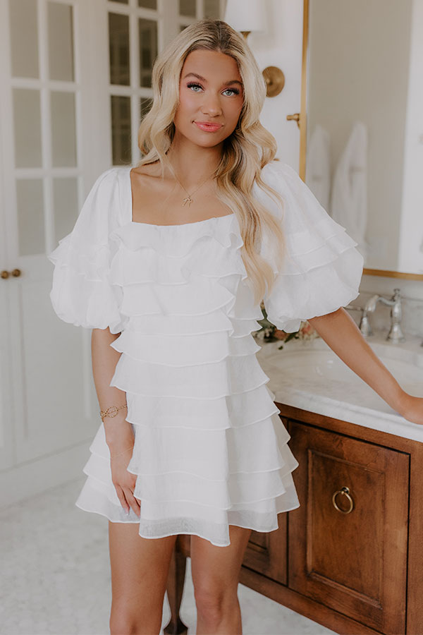 Ultimate Romance: Love Song Tiered Mini Dress in White