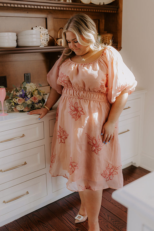 Premium Floral Embroidered Organza Midi Dress - Style A La Mode