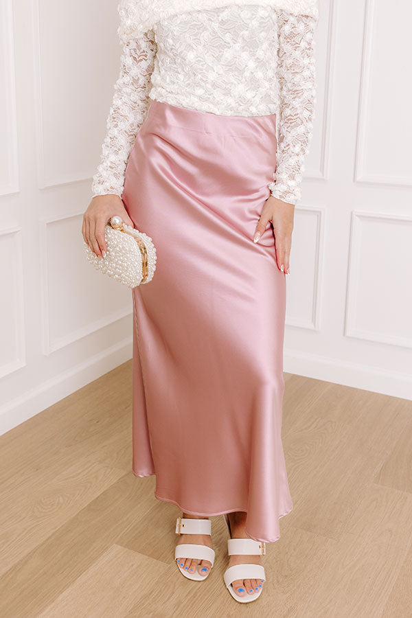 Premium Tiffany High Waist Satin Midi Skirt - Elegant Pink