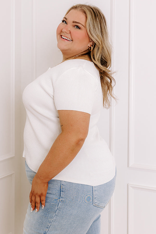 Premium Ivory Curves Ribbed Henley Top - Ultimate Casual Chic