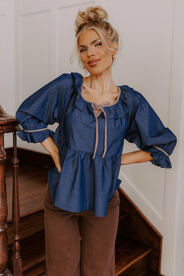 Premium Heartfelt Happiness Chambray Top - Ultimate Everyday Charm