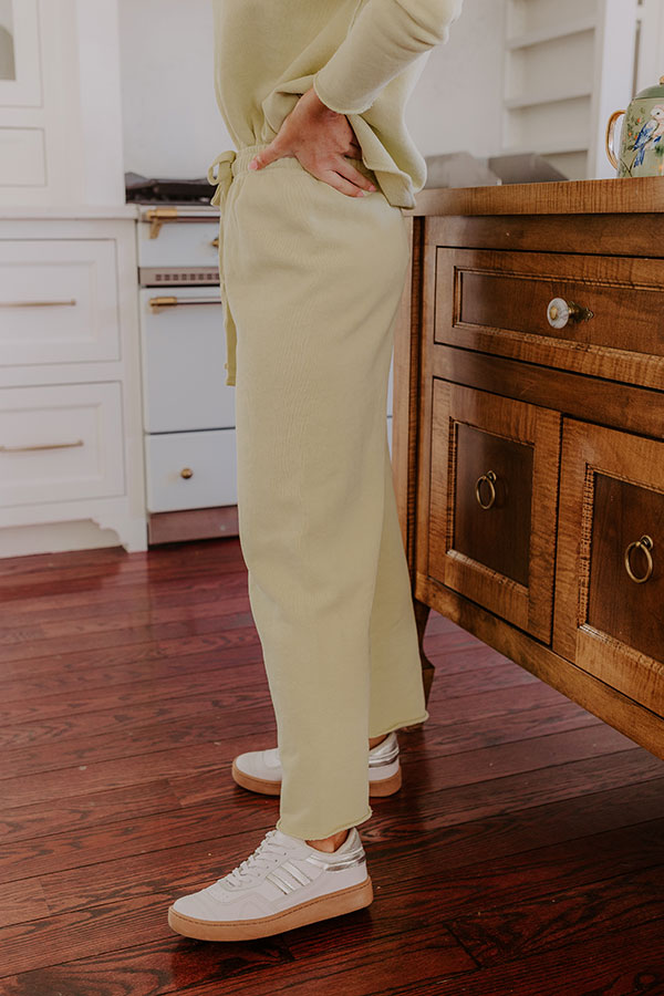 Ultimate Cozy Cues High Waist Wide Leg Pants - Light Chartreuse