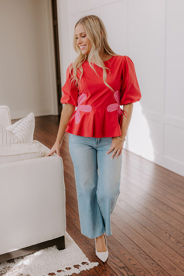 Ultimate Floral Statement Peplum Top - Vibrant Red