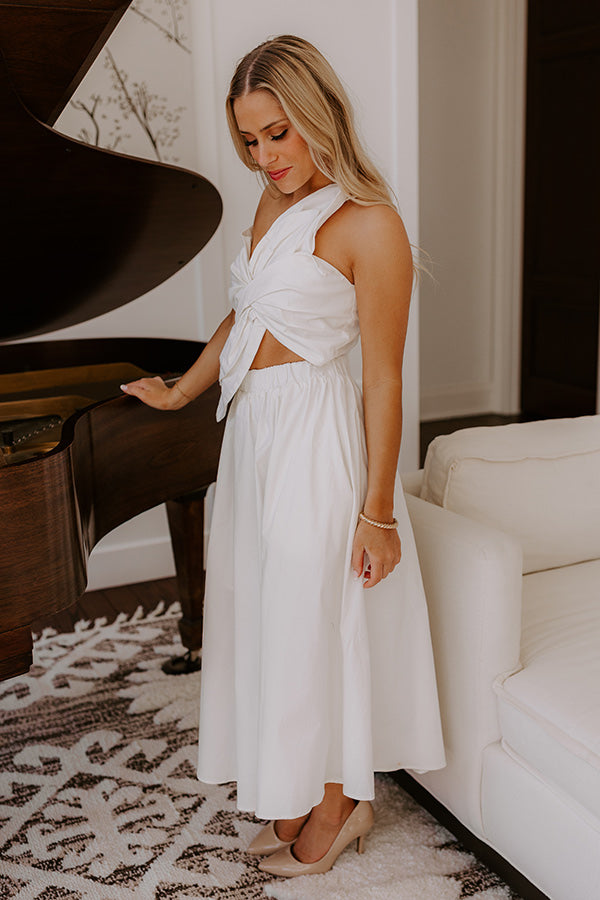 Premium Social Hour Cut Out Midi Dress - Ivory Elegance