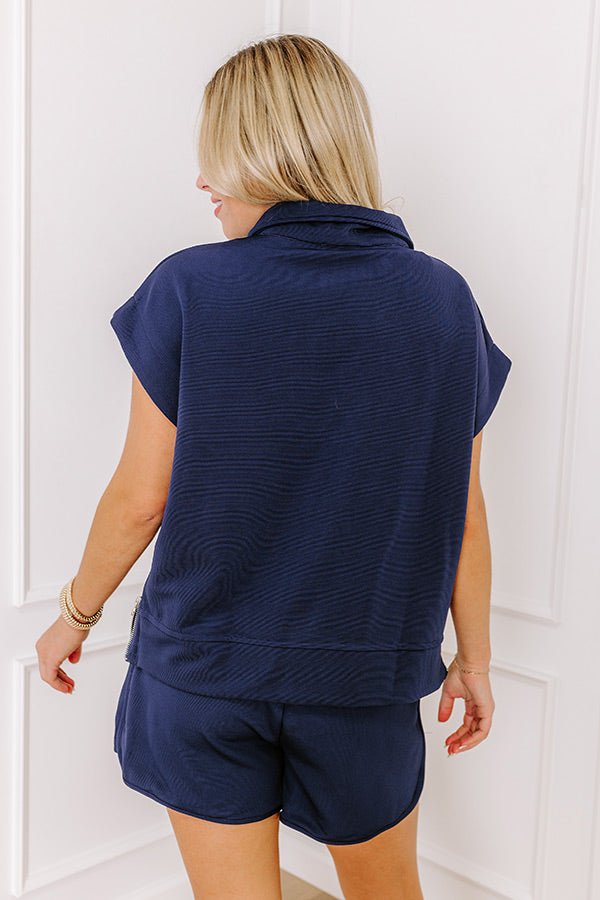 Premium Ribbed Relaxed Top - Navy with Gold Accents