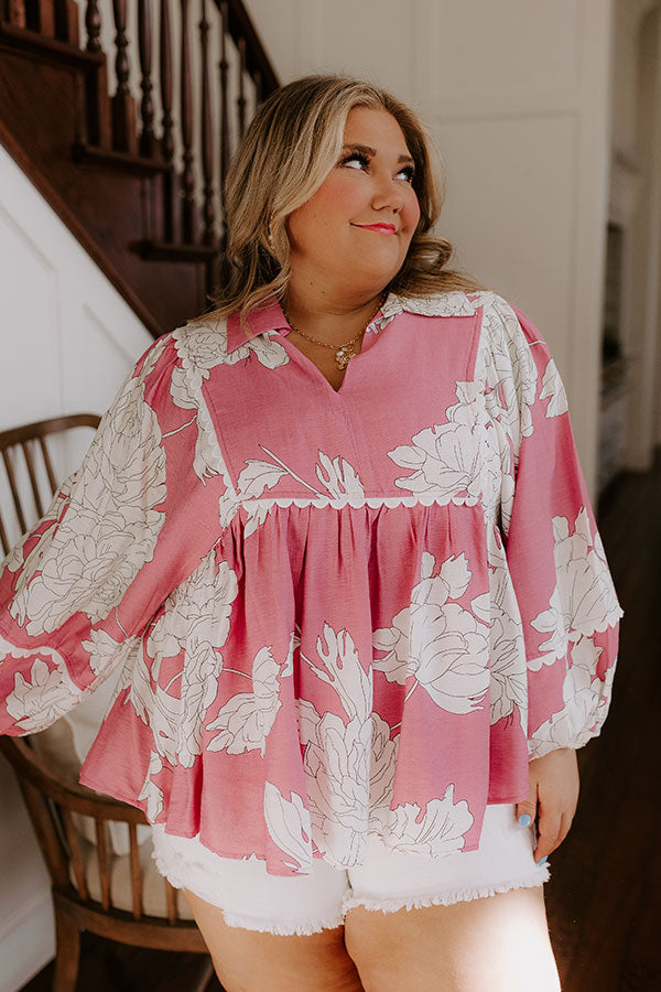 Ultimate Chic Floral Babydoll Top - Blush Curves