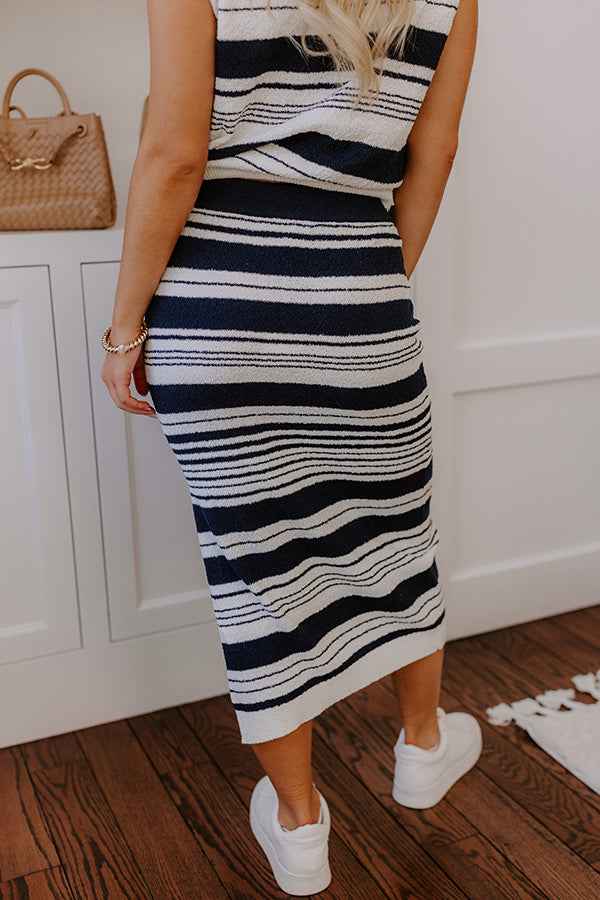 Premium High Waist Stripe Knit Midi Skirt - Piers And Cheers Collection