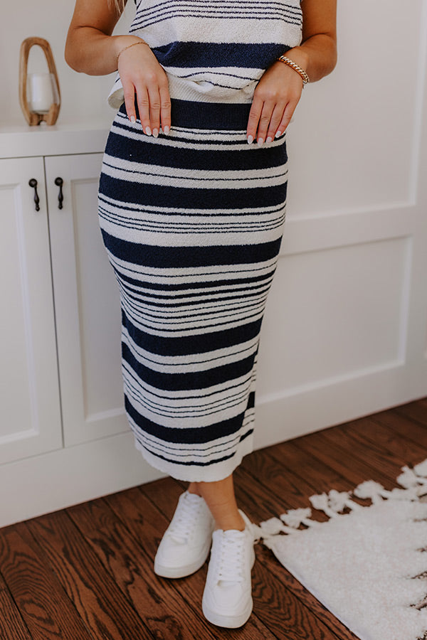 Premium High Waist Stripe Knit Midi Skirt - Piers And Cheers Collection