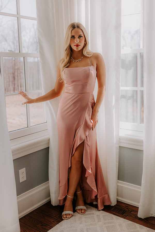 Ultimate Whirlwind Romance Satin Maxi Dress - Blush Elegance