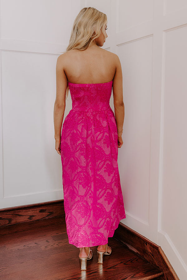 Premium Jacquard Midi Dress - Hot Pink Elegance