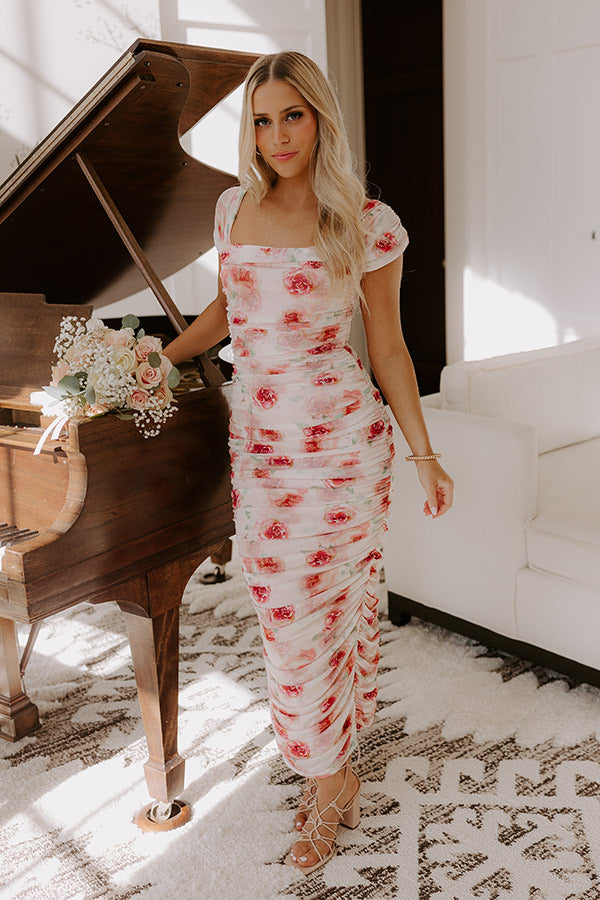 Ultimate Floral Elegance: Lost In Love Ruched Midi Dress