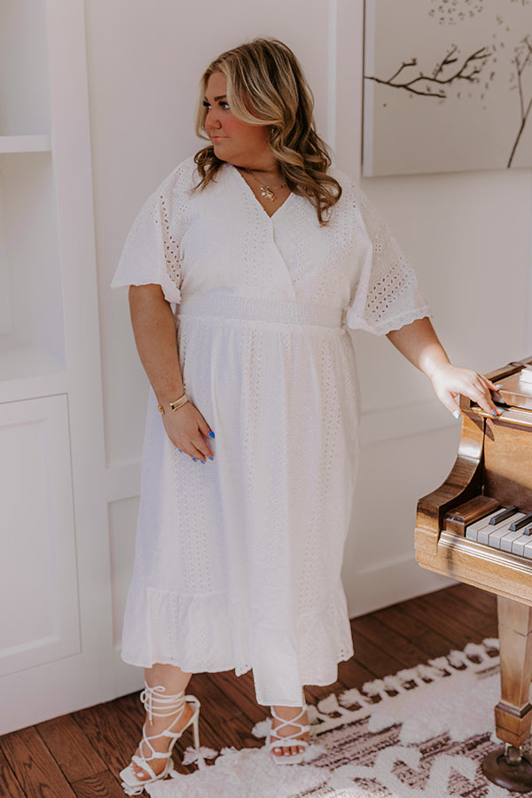 Premium Romantic Bliss Eyelet Midi Dress - Ultimate Curves Enhancer