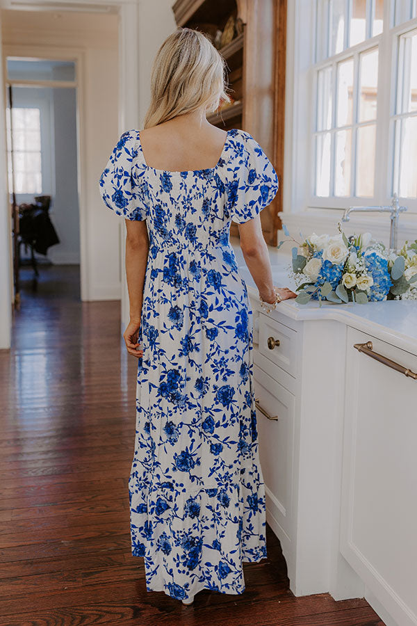 Premium Royal Blue Floral Maxi Dress - Ultimate Elegance