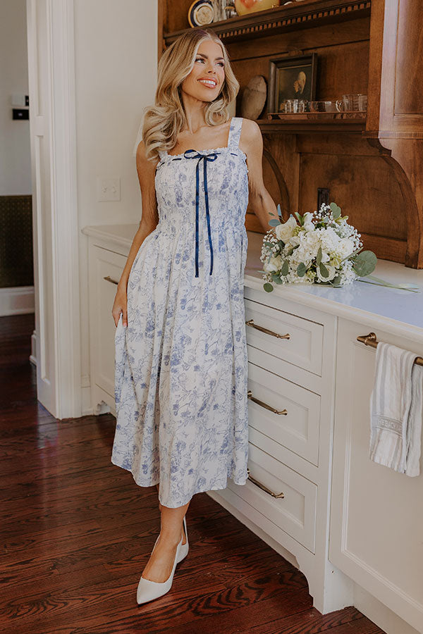 Premium Chateau Charm Floral Midi Dress