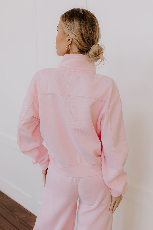 Premium Vintage Wash Quarter-Zip Pullover - Soft Pink