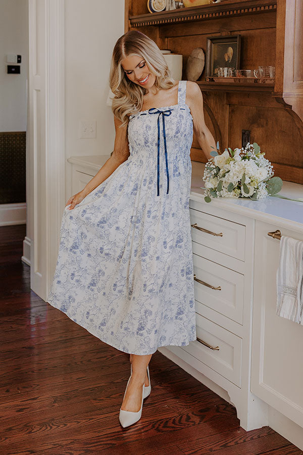 Premium Chateau Charm Floral Midi Dress