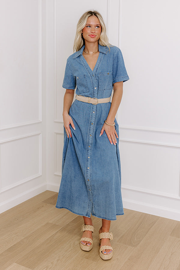 Premium Barcelona Sun Chambray Midi Dress – Ultimate Summer Style