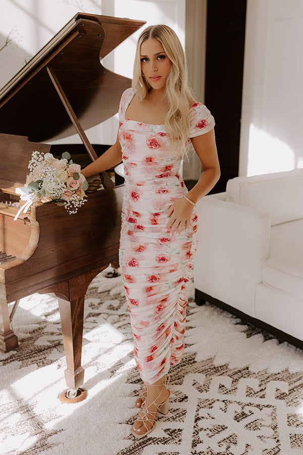 Ultimate Floral Elegance: Lost In Love Ruched Midi Dress