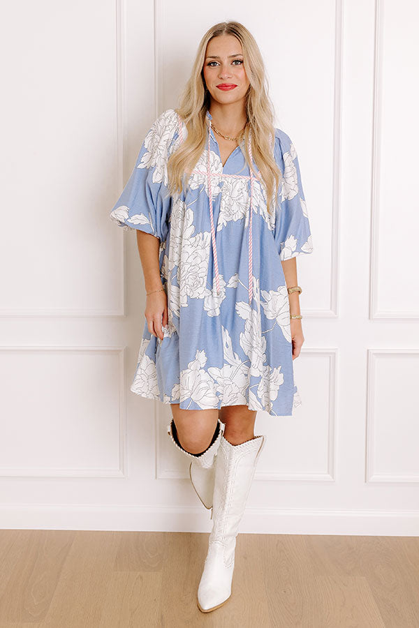 Premium Sky Blue Floral Mini Dress - Ultimate Casual Chic