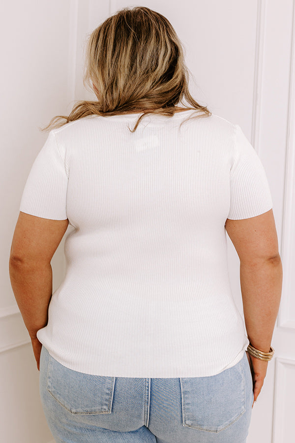 Premium Ivory Curves Ribbed Henley Top - Ultimate Casual Chic