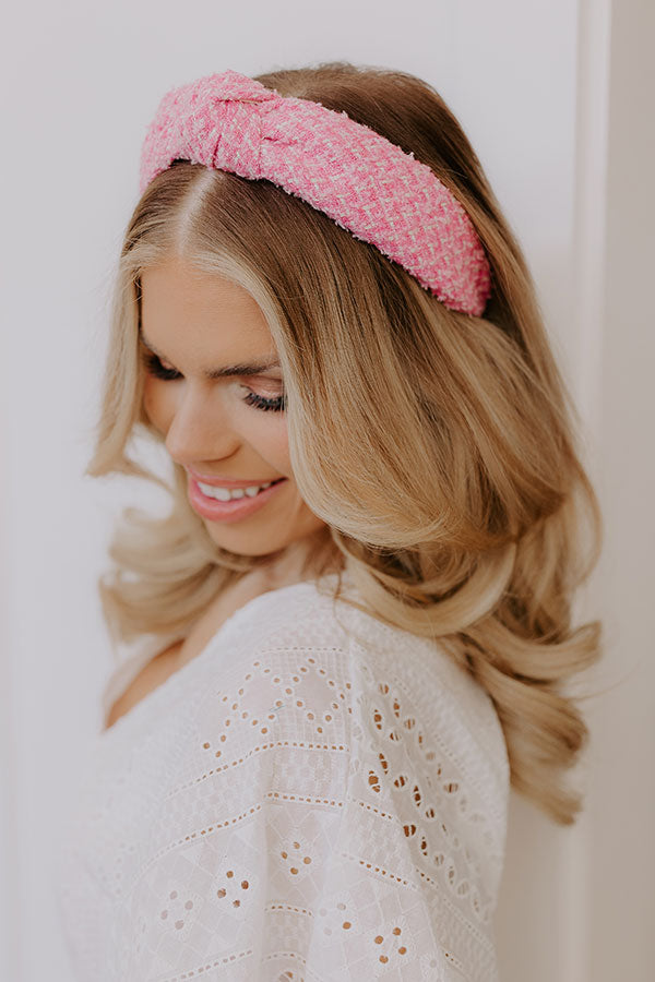 Premium Pink Tweed Headband with Top Knot - Ultimate Style Upgrade