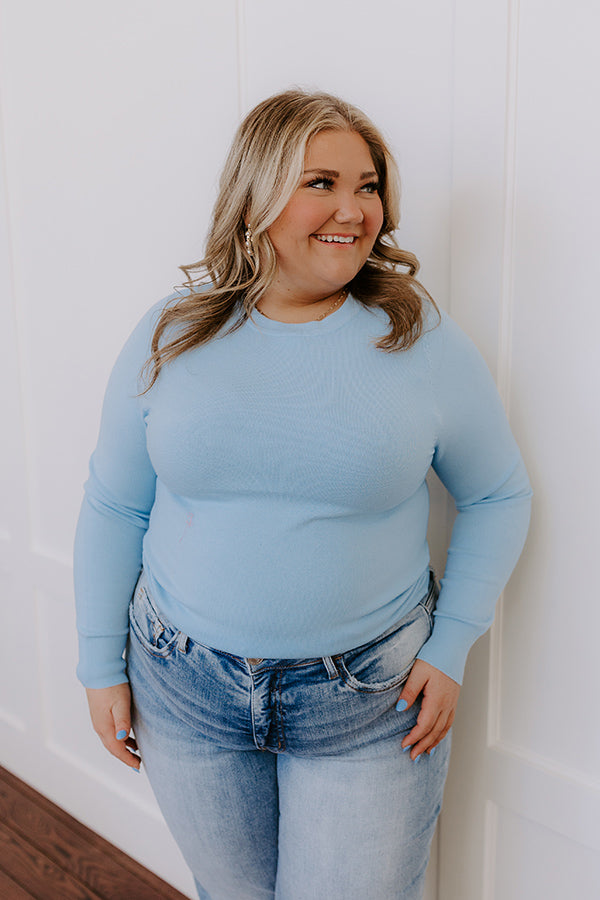 Premium Breezy Chic Knit Sweater Top - Sky Blue Curves