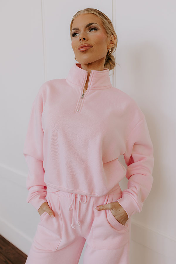 Premium Vintage Wash Quarter-Zip Pullover - Soft Pink