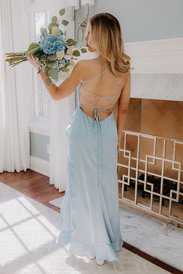 Premium Whirlwind Romance Satin Maxi Dress - Sky Blue Elegance