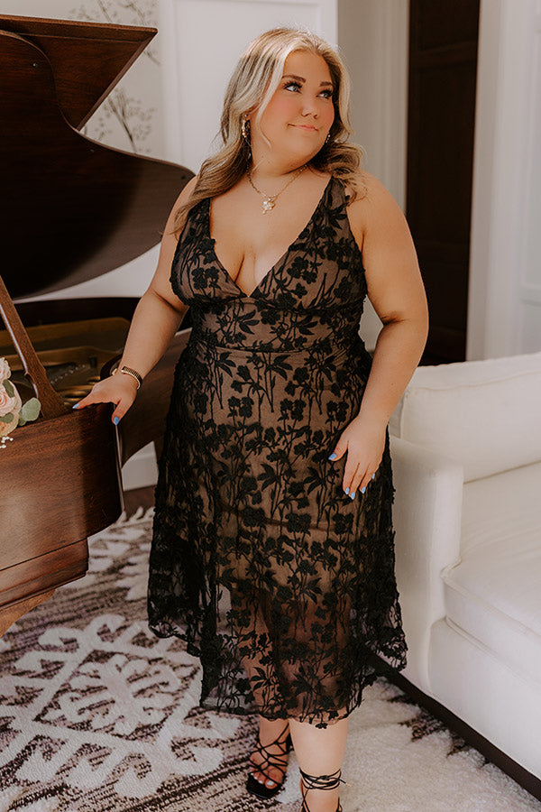 Ultimate Romantic Embroidered Midi Dress - Black Curves