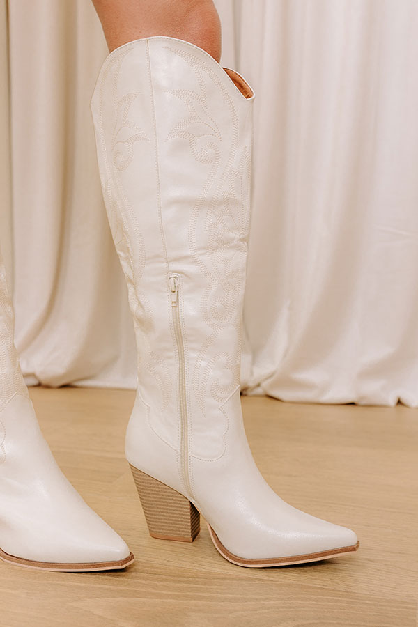 Premium Astrid Faux Leather Knee-High Cowboy Boots in Ivory - Ultimate Style Upgrade