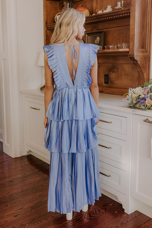 Premium Sky Blue Pleated Maxi Dress – Ultimate Elegance