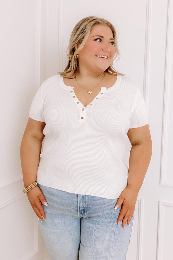 Premium Ivory Curves Ribbed Henley Top - Ultimate Casual Chic