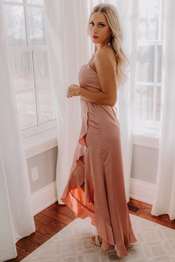 Ultimate Whirlwind Romance Satin Maxi Dress - Blush Elegance