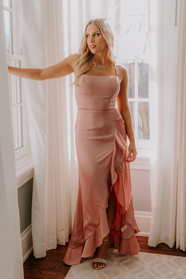 Ultimate Whirlwind Romance Satin Maxi Dress - Blush Elegance