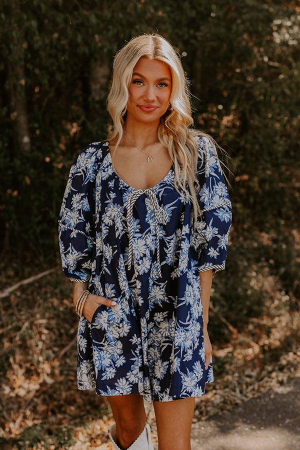 Premium Floral Romper: Navy Blue Elegance