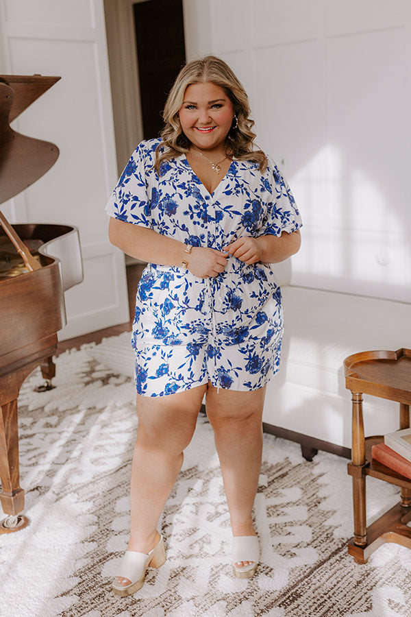 Premium Royal Blue Floral Romper - Life In Full Bloom