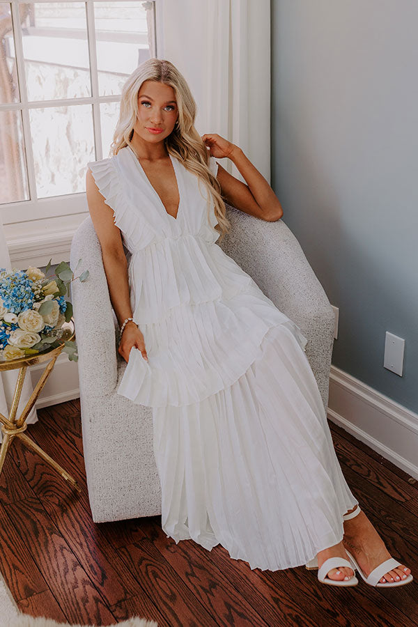 Premium Elegance: Champagne Pleated Maxi Dress