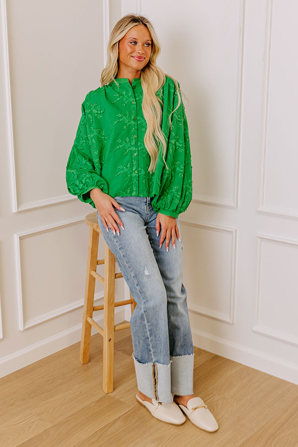 Premium Lost In Love Embroidered Button-Up in Kelly Green | Ultimate Style Upgrade