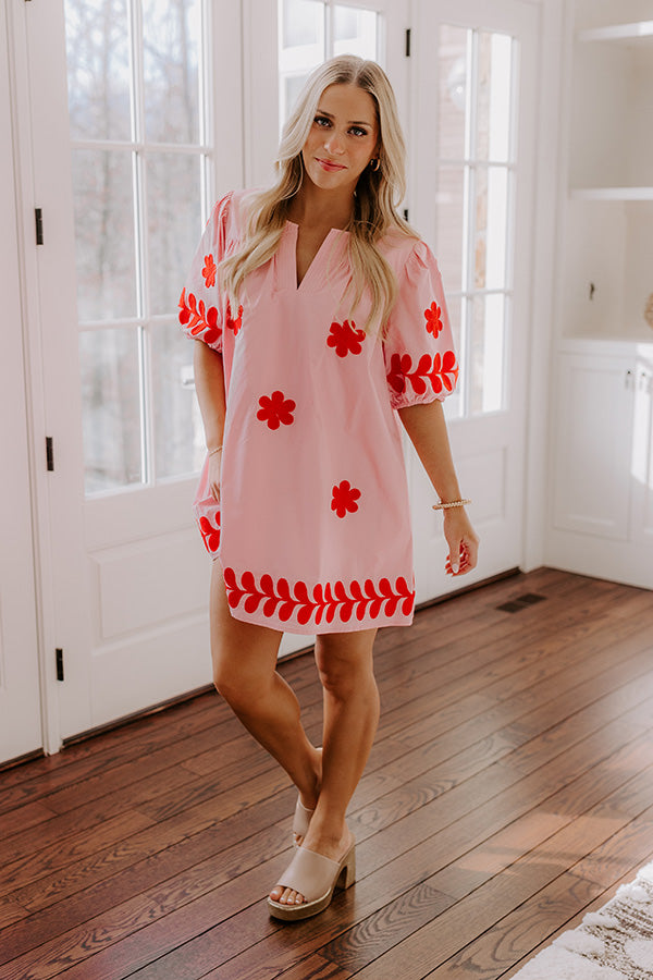 Ultimate Brunch Babe Floral Embroidered Mini Dress - Pink