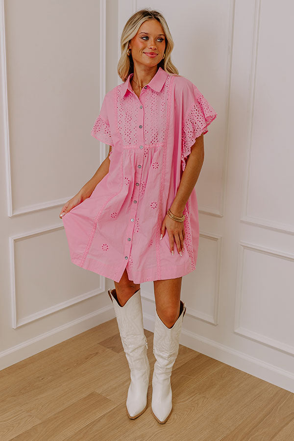 Ultimate Brunch-Ready Eyelet Mini Dress in Pink