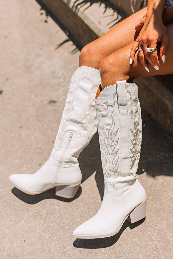 Premium Harris Faux Leather Cowboy Boot - White