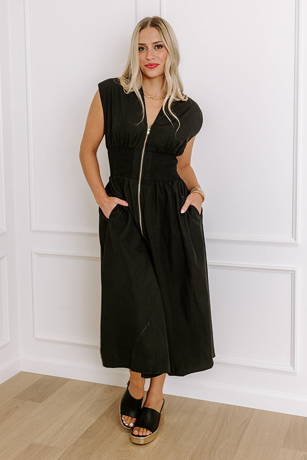 Ultimate Chic Black Midi Dress with Front Slit