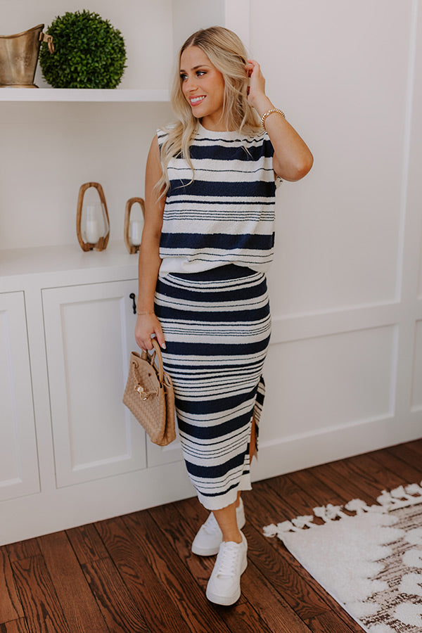 Premium High Waist Stripe Knit Midi Skirt - Piers And Cheers Collection