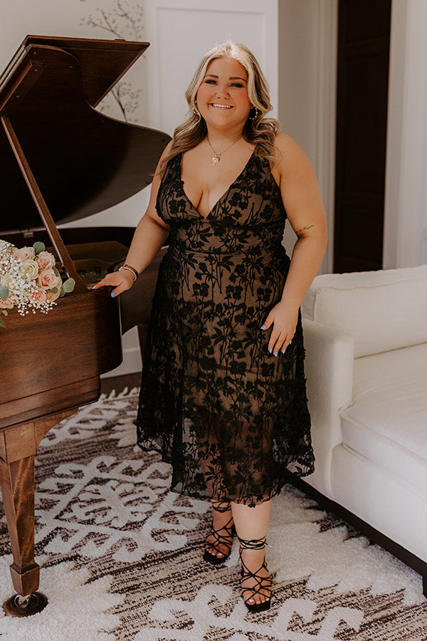 Ultimate Romantic Embroidered Midi Dress - Black Curves