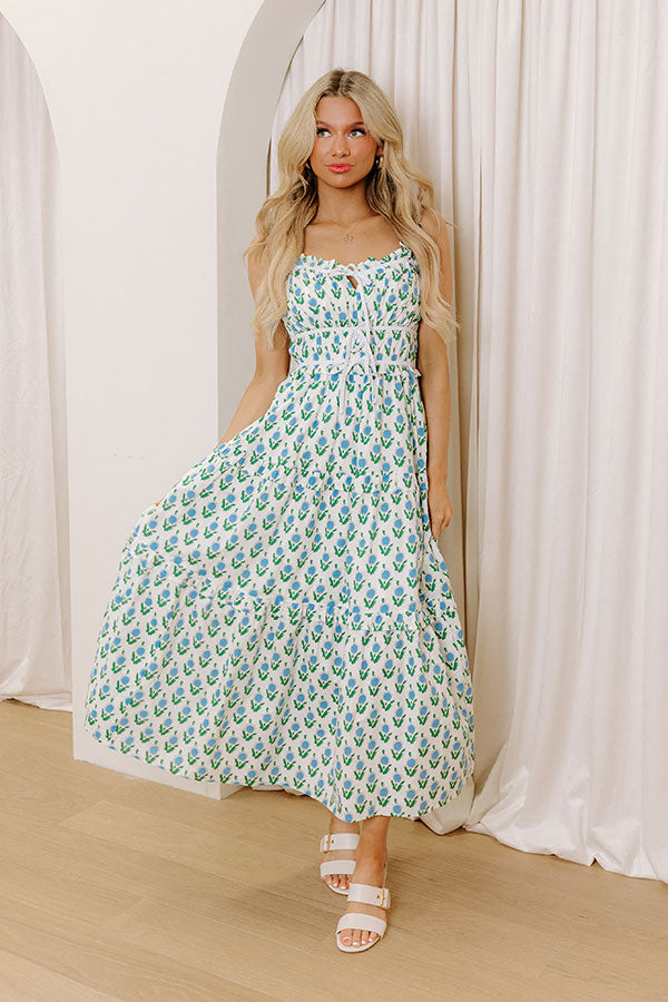 Ultimate Southern Charm Floral Midi Dress - Sky Blue Elegance