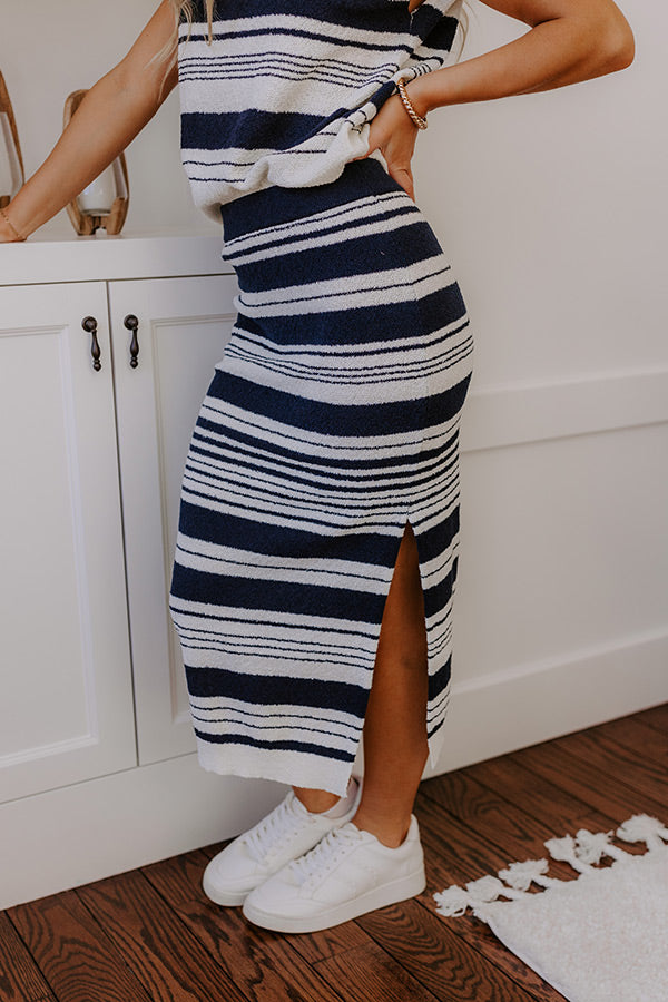 Premium High Waist Stripe Knit Midi Skirt - Piers And Cheers Collection