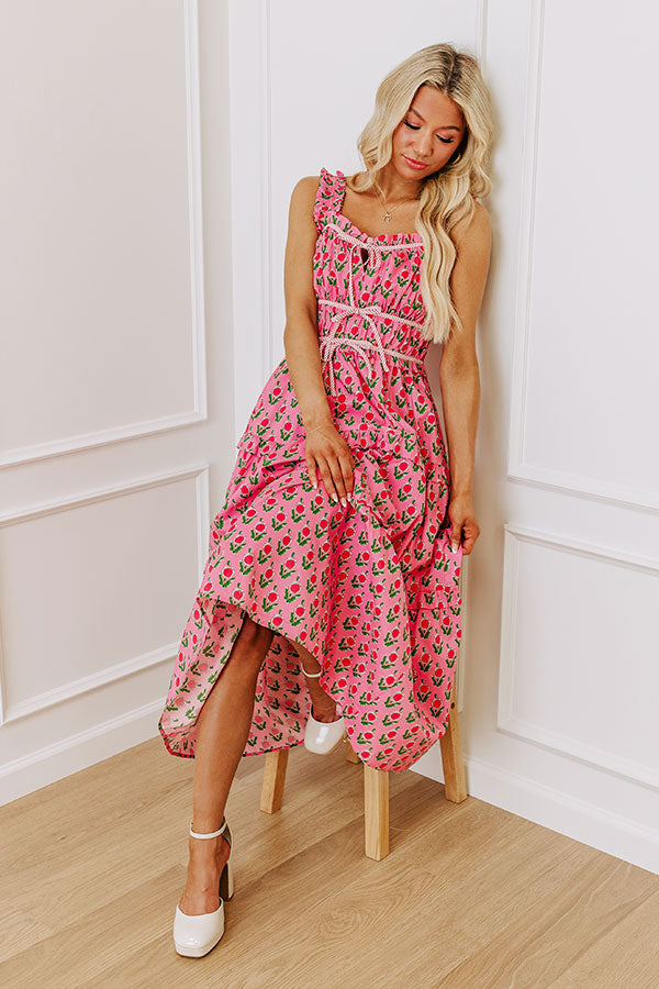 Premium Southern Charm Floral Midi Dress - Pink Elegance