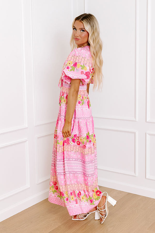 Premium St. Tropez Floral Midi Dress - Springtime Elegance in Pink