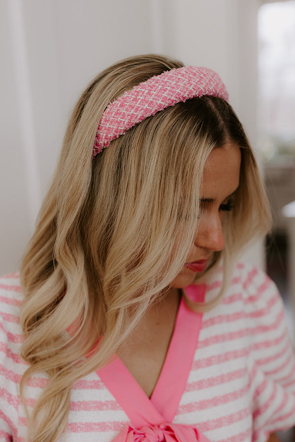 Premium Tweed Headband - Pink Elegance with Shimmer Accents